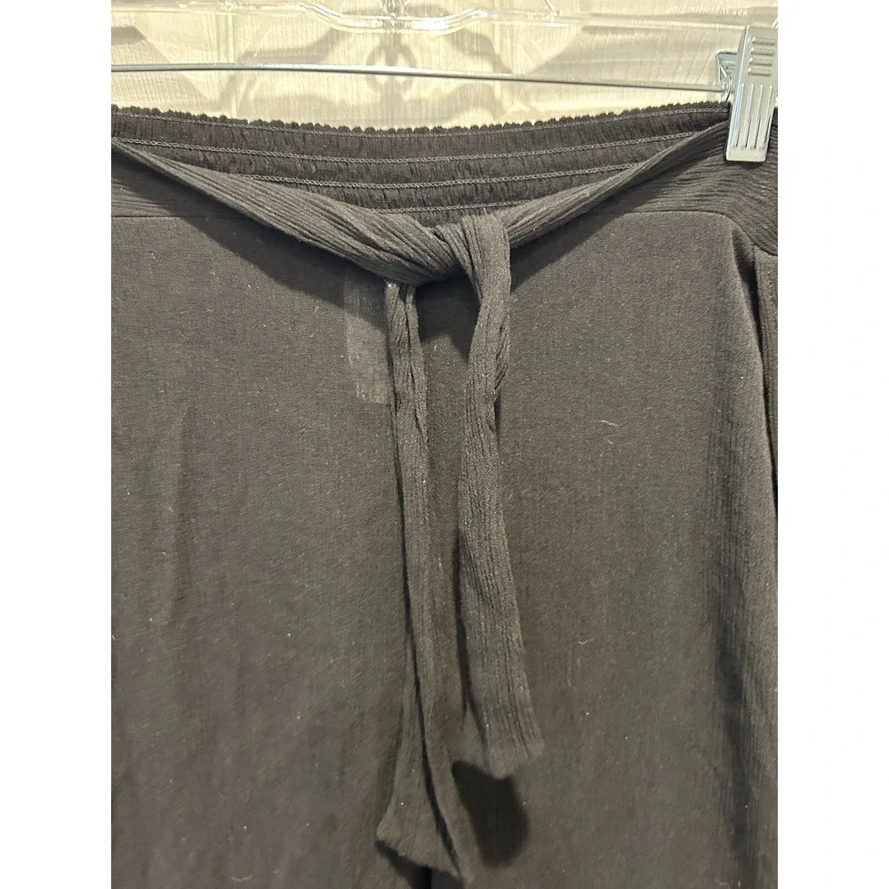 Kona Sol Black Wide Leg Swim Cover Up Pants Side Slit Smocked Waist Large Resort